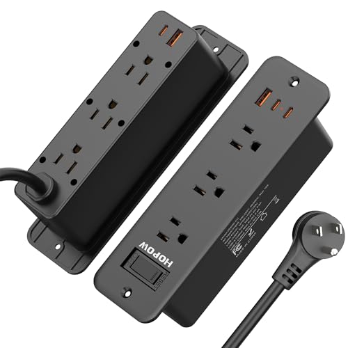 Recessed Power Strip, 6 Outlets 5 USB (3 USB-C, 15W/3A Max), 5FT Flat Plug