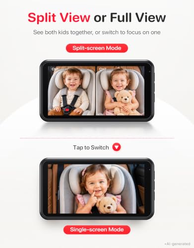 LUCKVIEW Dual Baby Car Camera, 5.2" Split Screen with 2 Cameras - color: Red