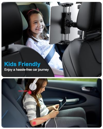 Car Back Seat Tablet Holder, Thick Case Friendly, Lockable Headrest Mount