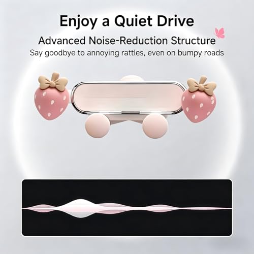 Car Air Vent Phone Holder, Pink Strawberry & Cloud Design Cute Car Phone Mount, 5.31" x 1.97" 360° Rotatable Adjustable Vent Phone Bracket, Universal for Most Cars, SUVs, Trucks (Style B) - size: 1 PC #Style B