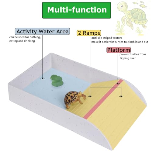 3pcs Tortoise Water Dish with Ramp Turtle Food Water Bowls Rock Reptile Water Dish Tortoises Habitat Accessories Turtle Reptile Bathing Pool (Grey)