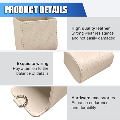 Car Vent Storage Bag, Leather Car Dashboard Organizer Pocket, Beige - color: Beige