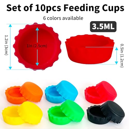 10 Pack Crested Gecko Food and Water Feeding Cups, Reusable Reptile Feeder Dish Tank Accessories for Hermit Crab, Small Lizard, Tarantula, Isopods, Tortoise Colorful