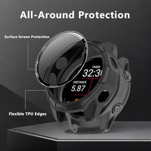 Watch Screen Protector for Garmin Forerunner 570 47mm and protective Case - color: Black