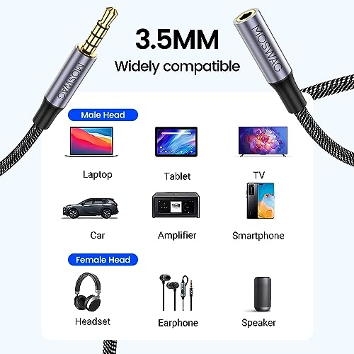 MOSWAG 9.84FT 3.5mm Male to Female Extension Cable with Microphone Stereo - color: Black, size: 10 ft
