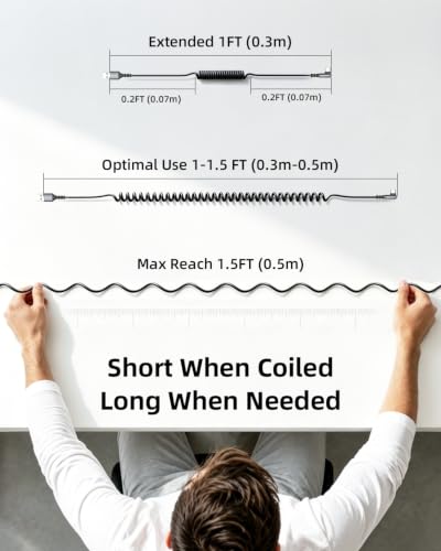 Coiled USB C Cable for CarPlay 1FT 2Pack, Short Right Angle USB C Cable - size: 1FT