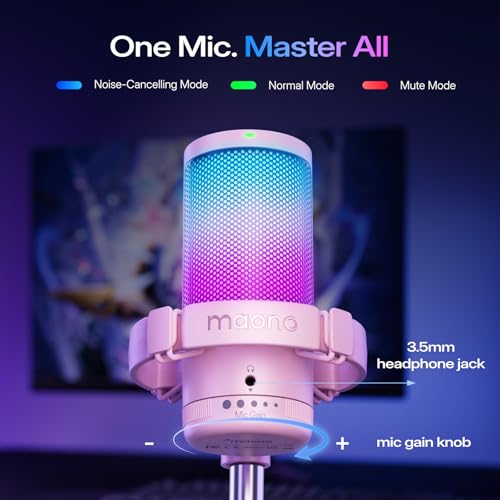 MAONO DGM20 USB Gaming Microphone for PC with Clear Voice & RGB Lighting - color: Pink