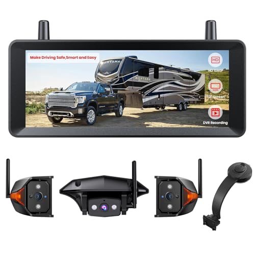 AUTO-VOX Wireless RV Backup Camera Bundle: Rear & Side Cameras with 7.2" HD Split-Screen Monitor and Flexible Bent Mount, Full Rear View Protection for RV, Travel Trailer, Motorhome, and Camper