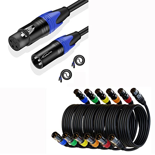 XLR Cable 3ft 2Pack Silver-Plated 3 Pins & 25ft 6Pack Color-Coded Connectors Gold-Plated 3 Pins Microphone Cables