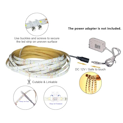 Water-Resistance IP65, 12V Waterproof Flexible LED Strip Light, 16.4ft/5m Cuttable LED Light Strips, 300 Units 3528 LEDs Lighting String, LED Tape(Warm White), Power Adapter not Included - color: 1*16.4ft 3528 Warm White