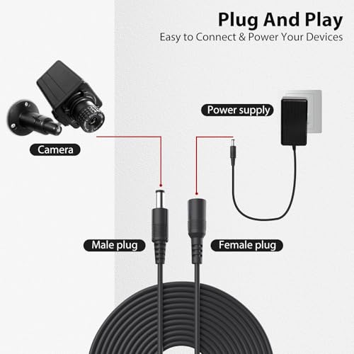 DC 12V CCTV Power Extension Cable 2.1x5.5mm, 5 Meters (16FT) - size: 5 meters (16 ft)