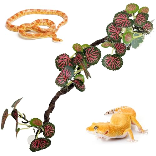 PINVNBY Flexible Bend-A-Branch Climbing Jungle Vines Reptile Plants for Terrarium Snake Enclosure Accessories for Leopard Crested Gecko Lizard Chameleon Frog (Red)