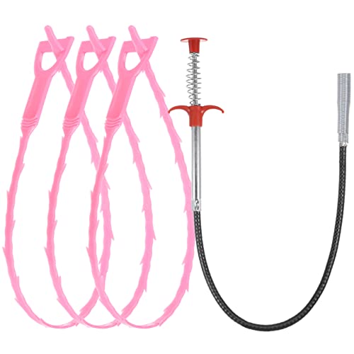 uxcell 3pcs 20 Inch Drain Hair Clog Remover Tool PP & 24 Inch Drain Cleaner Tool Sticks Stainless Steel Sewer Cleaning Hook Unclog Sink Unclogger for Toilet Bathtub Sewer, Pink - color: Pink, size: 24 Inch
