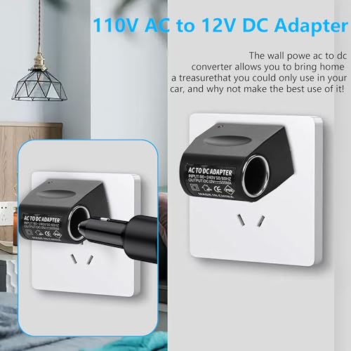 CERRXIAN AC to DC Converter 12V 6W Car Cigarette Lighter Socket, 110V AC to 12V DC Adapter, AC/DC Power Adapter - 1Pack