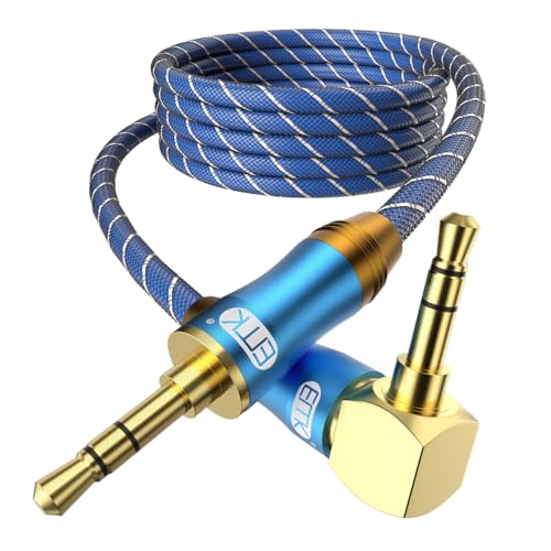 EMK 90 Degree Right Angle Aux Cable - [24K Gold-Plated,Sound Quality] Audio Stereo Male to Male Cable for Laptop, Tablets, MP3 Players,Car/Home Aux Stereo, Speaker or More(16.5FT/5M) - color: Blue, size: 16.5FT/5M
