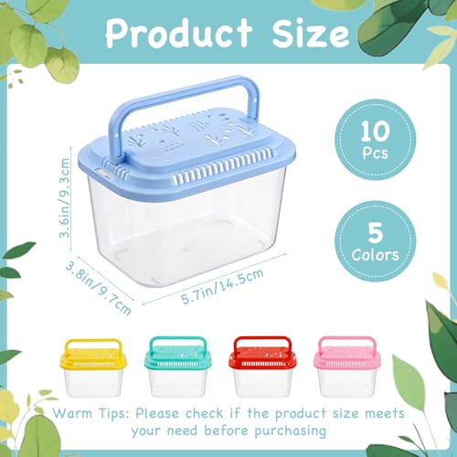 10 Pcs Reptile Terrariums Carrier Cage with Lids, Plastic Fish Tank with Handle, Small Aquarium Transport Container Portable, Fish Bucket for Crab Beach Turtle Pets