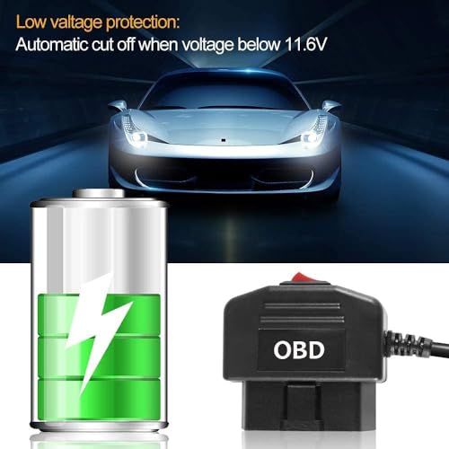 Dash Cam OBD Hardwire Kit, OBD2 Power Cable for Dash Camera TwinPa OBD to USB-C OBDII Adapter Hardwire Charger Cable and Acc Two Mode 12-36V to 5V 3A (USB-C Port)