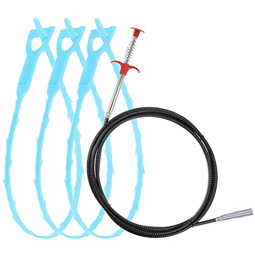 uxcell 3pcs 20 Inch Drain Hair Clog Remover Tool PP & 120 Inch Drain Cleaner Tool Sticks Stainless Steel Sewer Cleaning Hook Unclog Sink Unclogger for Toilet Bathtub Sewer, Blue - color: Blue, size: 120 Inch