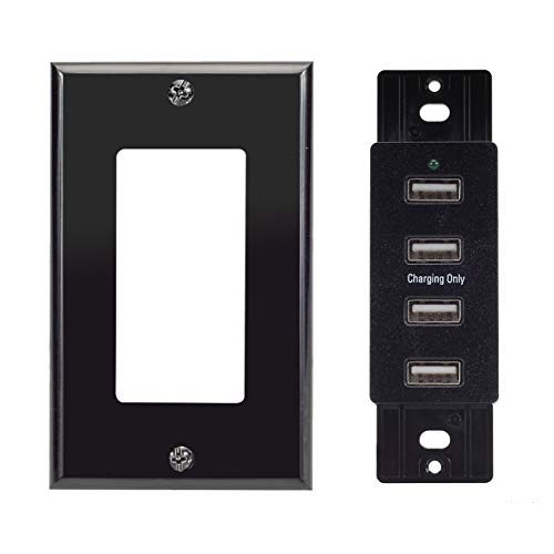 Magnadyne Wall Mount USB-A Charging Ports for RV & Vehicle Use, Includes Wall Plate (Black)