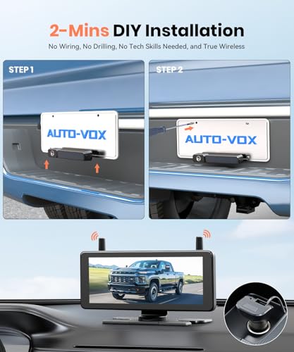 AUTO-VOX 7.2" Solar Wireless Backup Camera with Suction Cup Mount: HD 1080P DVR Reverse Camera, Adjustable Windshield Mount, IP69K Waterproof for Car, Van, SUV, Truck, Trailer, RV