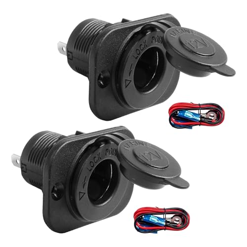 2 PCS 12V Cigarette Lighter Socket, DC Waterproof Power Outlet Socket with Fuse Wires, Cigarette Lighter Female Connectors Replacement for Car Marine Boat Motorcycle ATV RV - color: 2 PCS