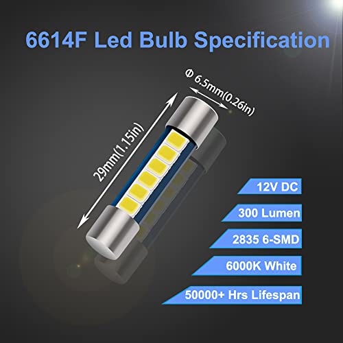28mm 29mm Festoon LED Fuse Bulb, 6-SMD 6614F Sun Visor Vanity Mirror Light - size: 6PCS 29mm 6SMD