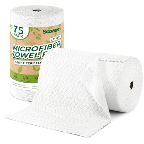 Microfiber Cleaning Cloths Roll 75 Pack 12x12 Inch Lint Free - color: White Ripple