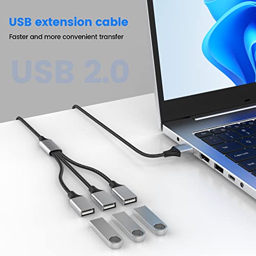Fidioto USB Extension Cable, 4Ft Long USB Cable, USB Y Splitter 1 Male to 3 Female USBA Adapter Compatible with Webcam, Camera, Phone, hub, Mouse, Keyboard, Printer, Hard Drive, Headset, Xbox - style: 1 in 3 out-4ft