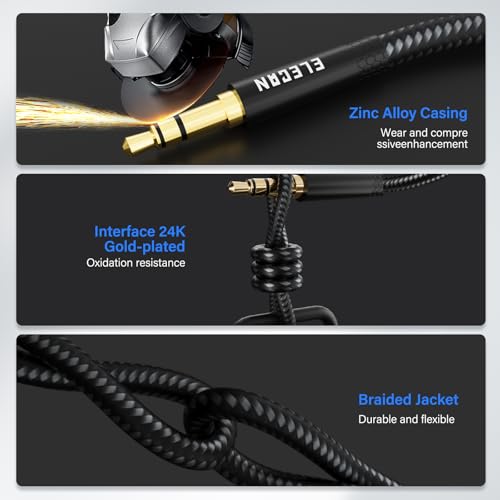 Elecan Headphone Extension Cable 3 Ft/2 Pack, 1/8 Inch 3.5 MM AUX Cord Wire Male to Female, Hi-Fi Sound Thin&Slim Braided TRS Stereo Audio Beats Cable Extender for Car,Home Stereos, Speaker,Phones - size: 3FT-2PK