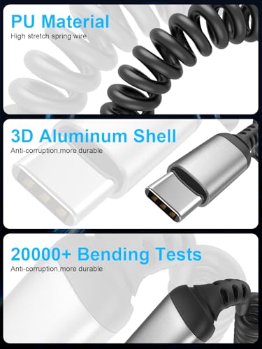 USB A to USB C Cable Coiled 3FT, 2 Pack USB to USBC Carplay Cable - style: USB-A