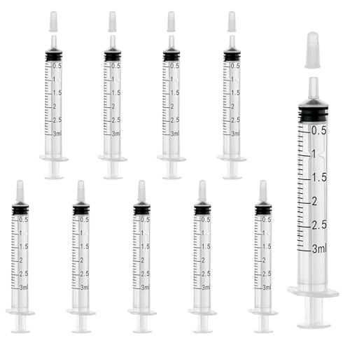 10 Pack 3ml/cc Syringe with Cap, Small Plastic Syringes without Needle, Individually Wrapped, for Liquid Oral Measurement, Scientific Lab, Colostrum Collect, Feeding Pet, Watering - style: 3ml