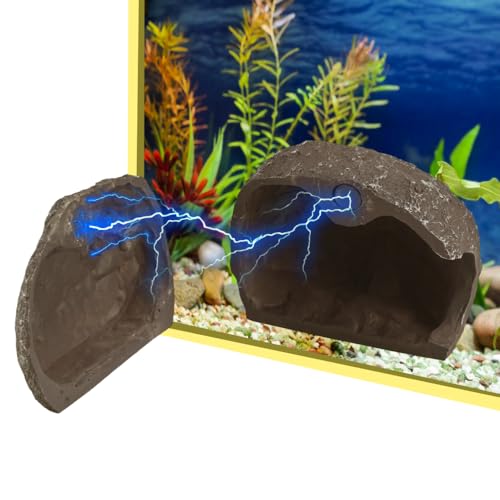 MiOYOOW Aquarium Hideaway Rock, Resin Magnetic Fish Hideout Rocks Fish Tank Hiding Rock House for Betta Shrimp Reptiles Landscape Ornament - color: Red