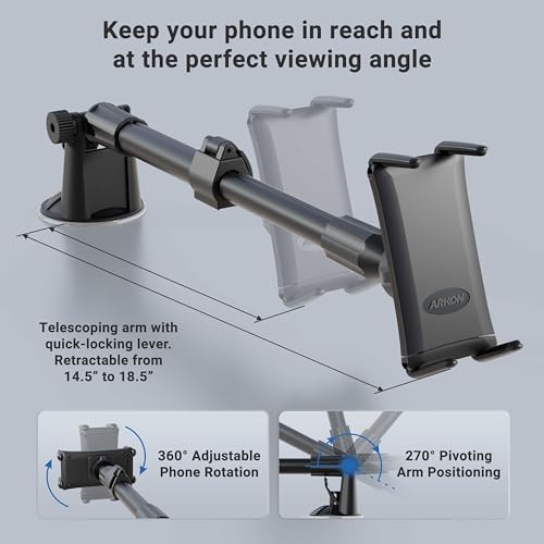 ARKON Mounts - Phone Mount for Car | Car Phone Holder With Windshield Suction | Secure spring holder expands up to 7.25 inches | For iPhone, Samsung, Google, Huawei, Nokia, other Smartphones
