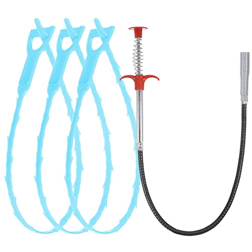 uxcell 3pcs 20 Inch Drain Hair Clog Remover Tool PP & 24 Inch Drain Cleaner Tool Sticks Stainless Steel Sewer Cleaning Hook Unclog Sink Unclogger for Toilet Bathtub Sewer, Blue - color: Blue, size: 24 Inch