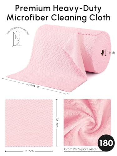 Microfiber Cleaning Cloths Roll 75 Pack 12x12 Inch Lint Free - color: Pink Ripple