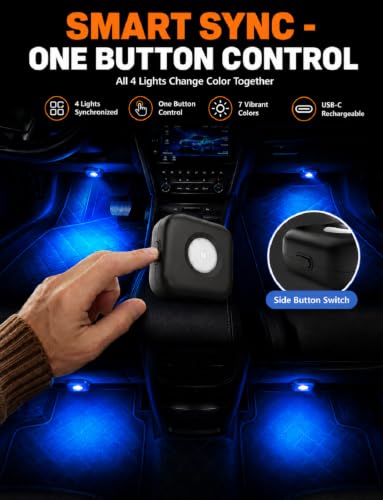 4PCS Car LED Lights Interior Wireless, 7 Color Ambient Lighting