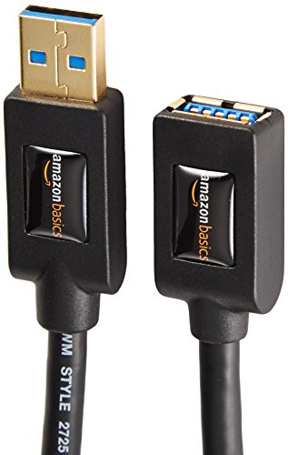 Amazon Basics 2-Pack USB 3.0 Extension Cable, A-Male to A-Female, 4.8Gbps High-Speed, Gold-Plated Connectors, 6 Foot, Black - size: 6 Feet