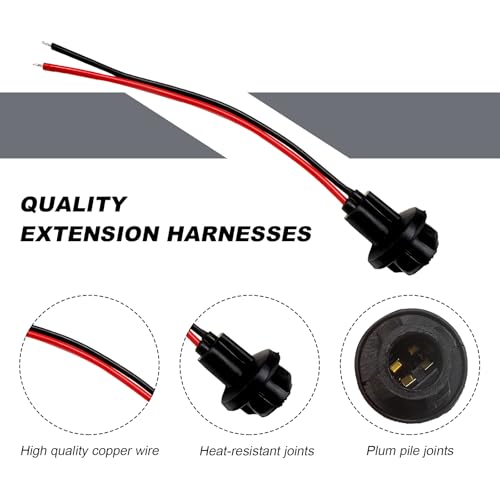 DXNQ 6PCS T10 Extension Harness Plug Connector, Car Instrument 194 Bulb Socket Base with 4.33" Wire Harness, Tail Light Socket Pre-Wired Rubber Lamp Holder for 168 175 194 W5W Bulb - color: T10-12BK01