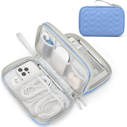 FYY Electronic Organizer, Travel Tech Pouch Bag, Large, Blue Quilted - color: Blue Quilted, size: 9.1 x 5.9 x 3.15 inches