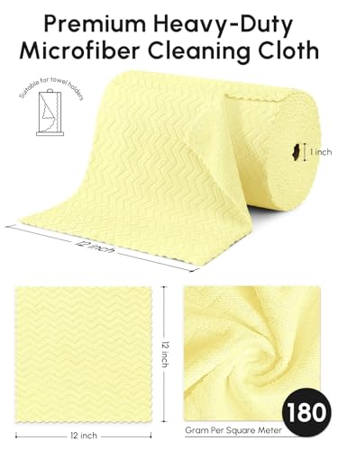 Microfiber Cleaning Cloths Roll 75 Pack 12x12 Inch Lint Free - color: Yellow Ripple