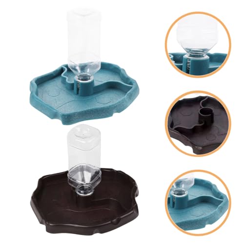 SUPVOX Automatic Reptile Water Bowl and Food Holder for Tortoises and Lizards, Lake Blue and Dark Brown Waterer with Reservoir, Terrarium Feeding Dish for Turtle and Bearded Dragon