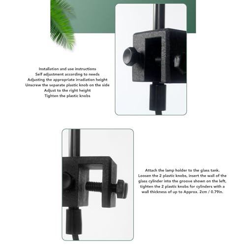Reptile Lamp Light Stand, Adjustable Height Multi Angle Rotation Reptile Lamp Stand Strong Fixing Easy to Assemble Stable for Lizards for Brooder Boxes (US Plug 110V)