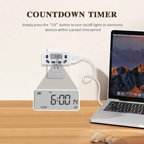 7 Day Programmable Digital Timer Outlet, Indoor Timer with Single Plug-in, Digital Light Timers for Lamp, Fan, Aquarium, 15A 1/2HP, 1 Pack - size: 1 PACK