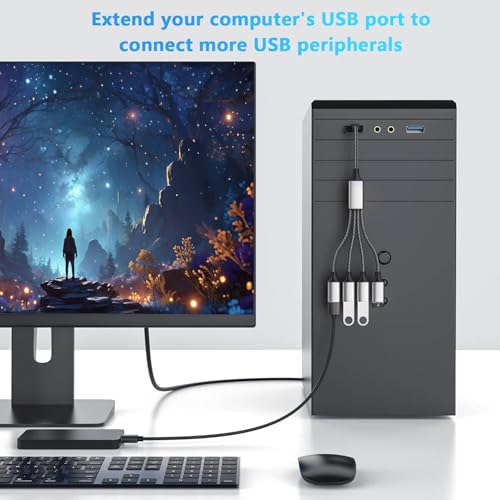 (2-Packs) USB Splitter Hub 4-Port, USB 2.0 Multi-Port Adapter for Charging and Data Transfer, Compatible with Laptop, PC, Printer, U Disk, Keyboard, TV, Tesla Model 3 - color: USB 1to4