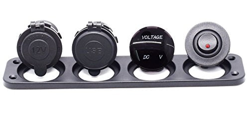 Dual USB Socket Charger 2.1A&2.1A + LED Voltmeter + 12V Power Outlet + ON-Off Toggle Switch Four Functions Panel for Car Boat Marine RV Truck Camper Vehicles GPS Mobiles (Red) - color: Red