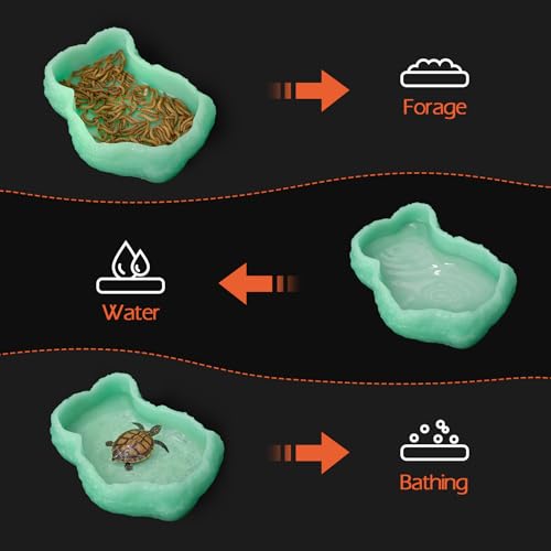 AZV Mini Reptile Food Water Rock Bowls,Luminous Amphibian Feeding Dish,Resin Rock Worm Feeder Terrarium for Lizards,Chameleon,Leopard Gecko,Frog,Bearded Dragons,Snake,Hermit Crabs,Turtle Spider Pet - size: Mini(3*4*1.1in)