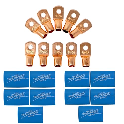 (10) 1/0 Gauge Copper Ring Terminals 3/8" BLUE Heat Shrink Tubing LUGS - color: Blue Heat Shrink