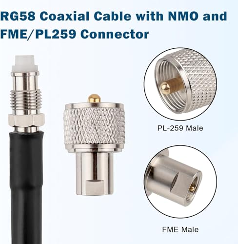 MOOKEERF NMO Antenna Cable,50FT Low Loss RG58 Coaxial CB Antenna Cable Extension with NMO and Removable UHF PL259 Male Connector for VHF/UHF/CB Radio - size: 50FT