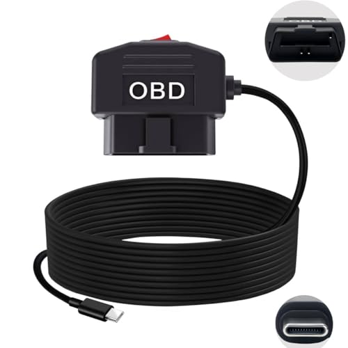 Dash Cam OBD Hardwire Kit, OBD2 Power Cable for Dash Camera TwinPa OBD to USB-C OBDII Adapter Hardwire Charger Cable and Acc Two Mode 12-36V to 5V 3A (USB-C Port)