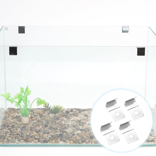 4 Pcs Aquarium Lid Clips, 10mm Aquarium Cover Support Clamps, Aquarium Cover Holder Lid, Stainless Steel Aquarium Tank Cover Clamps Set, Silver Tone